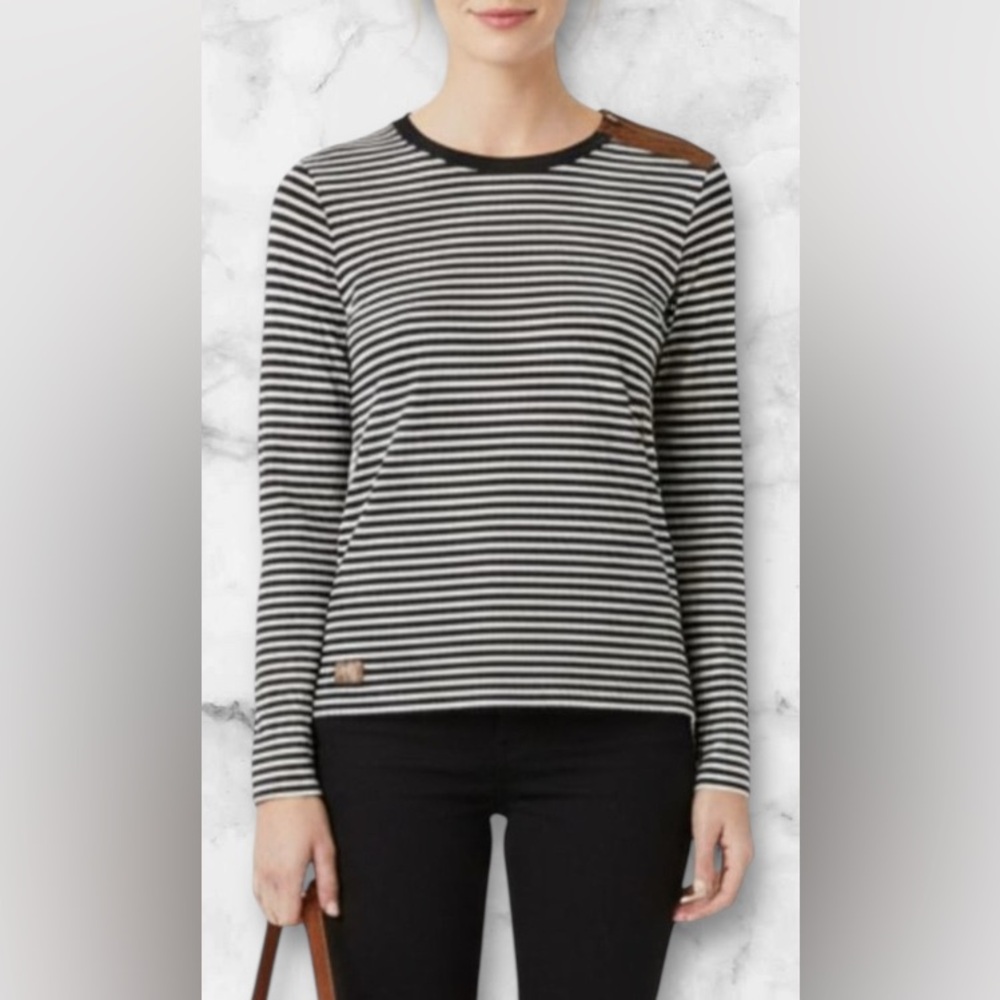 Lauren Ralph Lauren Black White Striped Top Suede Elbow Patches and Accents Sz M - Picture 5 of 15